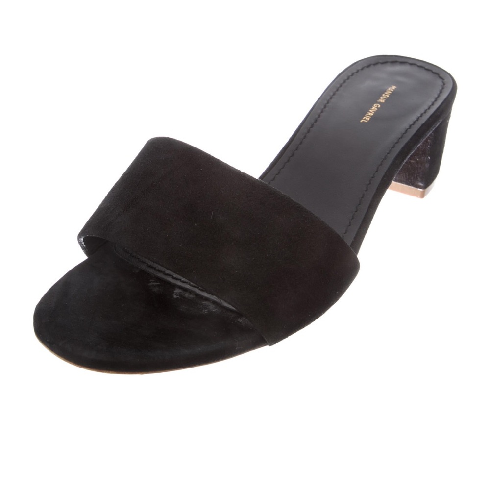 Mansur Gavriel Black Suede Block Heel Slide Sandals